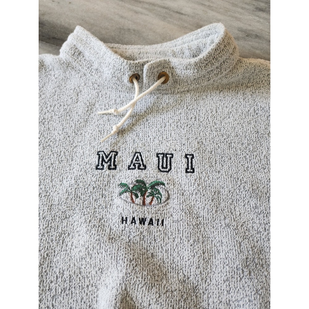 Vintage 80s Maui Hawaii Pullover Sweatshirt Gray Mock Neck Small USA